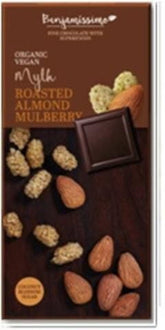 Coklat vegan bebas gluten dengan badam panggang dan mulberi BIO 70 g HAPPY BENJAMIN